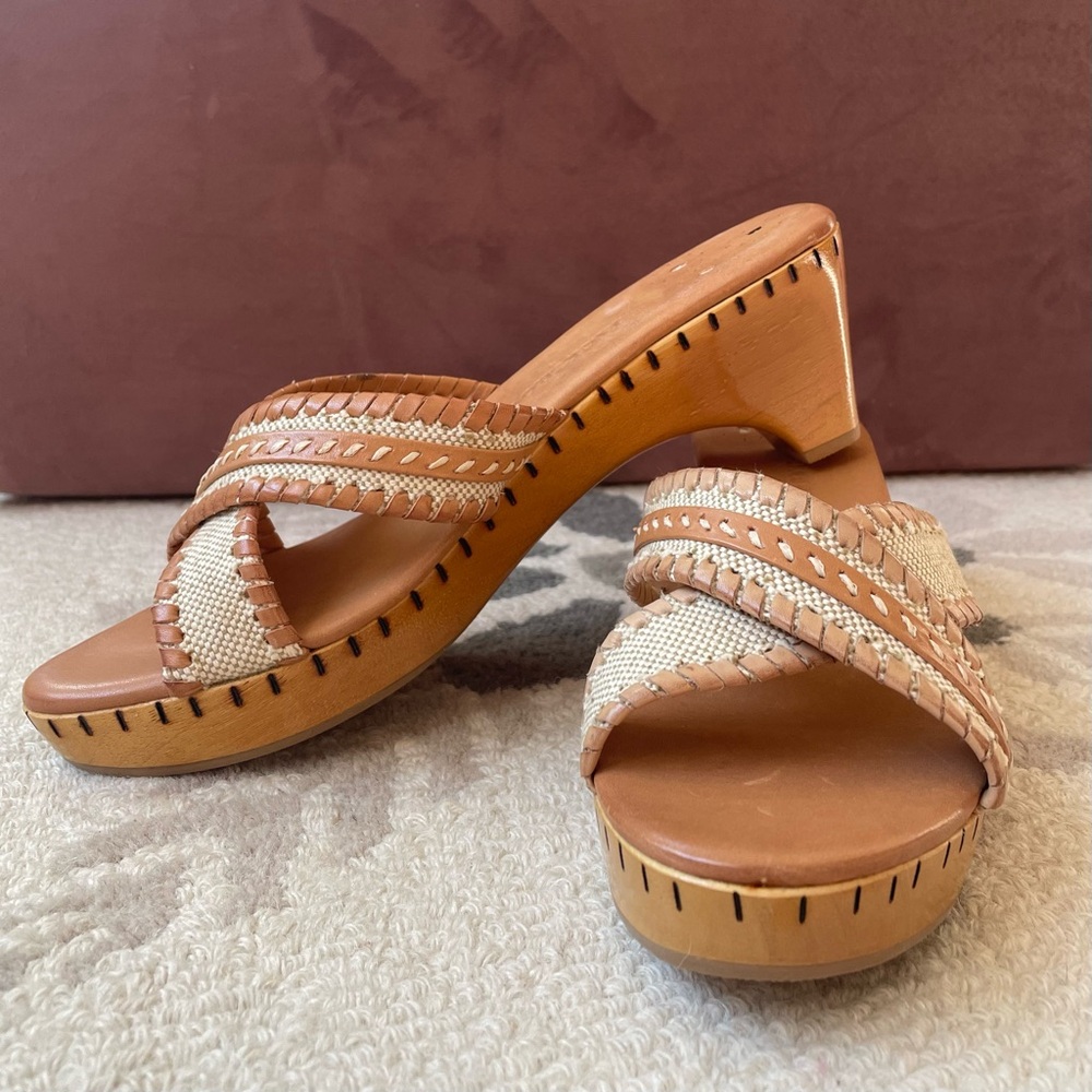 🦄☀️Jack Rogers Tan and Cream Heeled Sandals Size 10